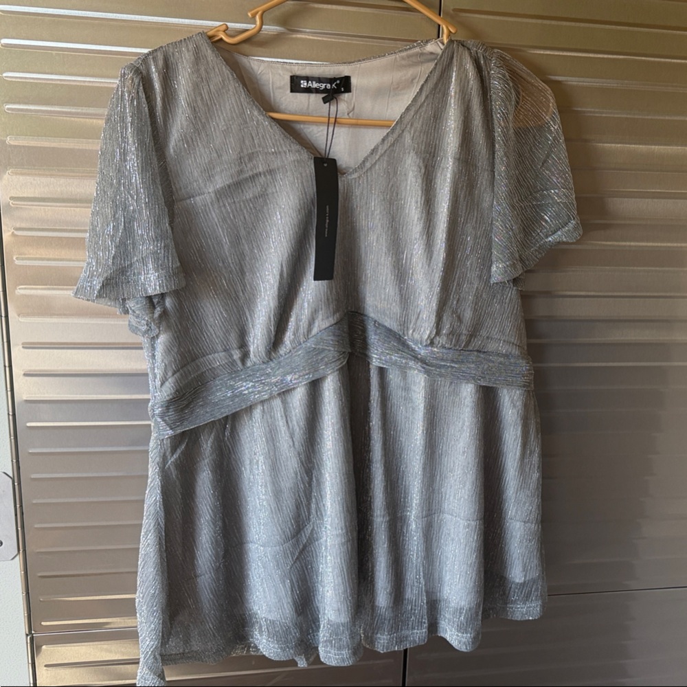 Silver Shimmer Short Sleeve Fit-and-Flare Top